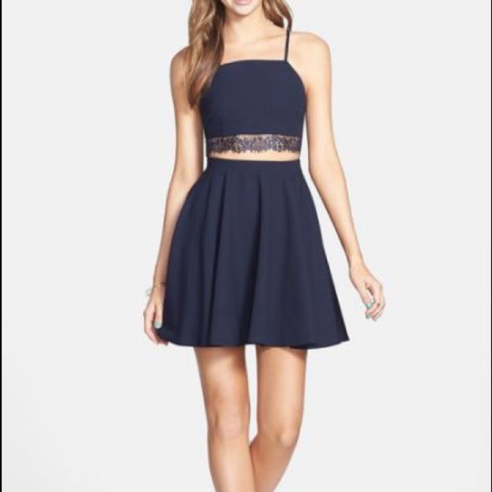 Lace trim cutout skater dress
